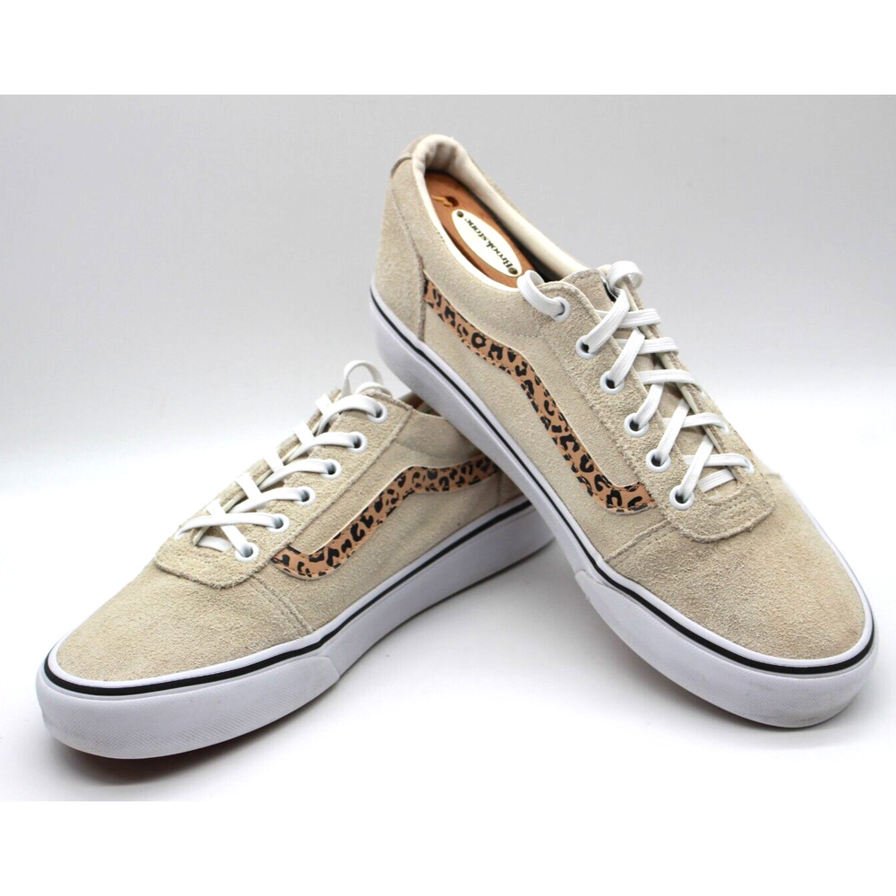 Vans Womens White Ward Cheetah Lo Suede Lace Up Shoes 507698 Size 11